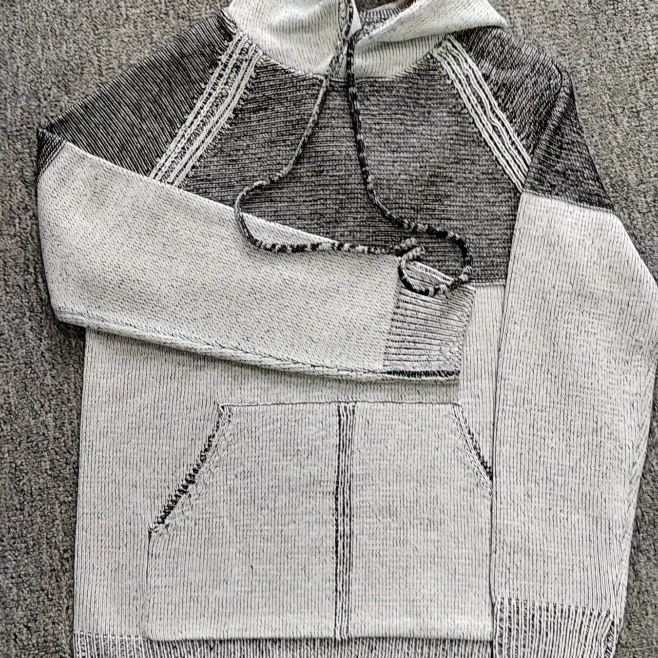 Sweat à Capuche Homme Bicolore Gris Tricot Texturé