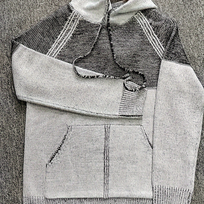 Sweat à Capuche Homme Bicolore Gris Tricot Texturé
