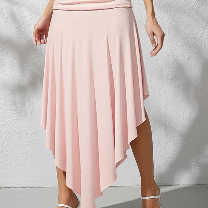 Falda larga de playa para mujer estilo bohemio con cintura fruncida y dobladillo asimétrico - Ideal para vacaciones y la costa