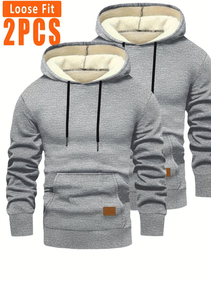 Lot de 2 Hoodies Homme Doublés Polaire Ajustement Ample avec Capuche et Poche Kangourou