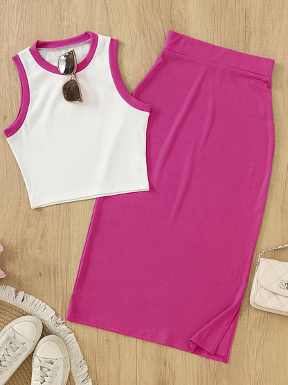 Elegant style sleeveless tank top and skirt set for women - Ideal for spring/summer