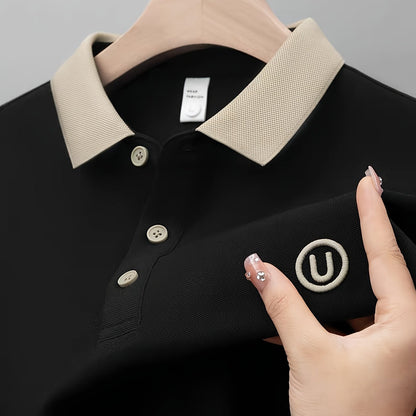Polo casual para hombre con cuello contrastante y logo bordado – estilo moderno y versátil