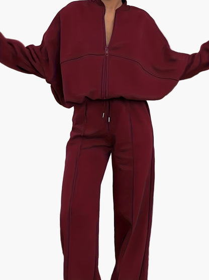 Completo casual donna due pezzi con chiusura lampo per tempo libero e relax