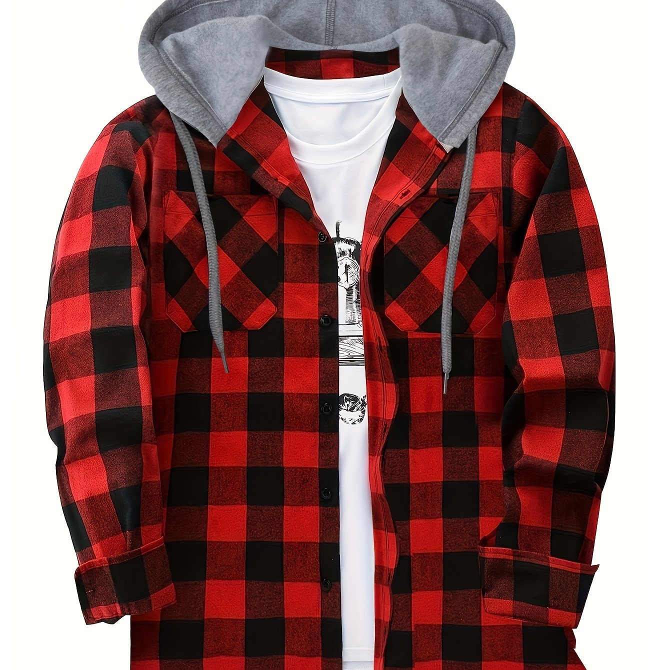 Chemise à carreaux homme à capuche amovible motif bûcheron