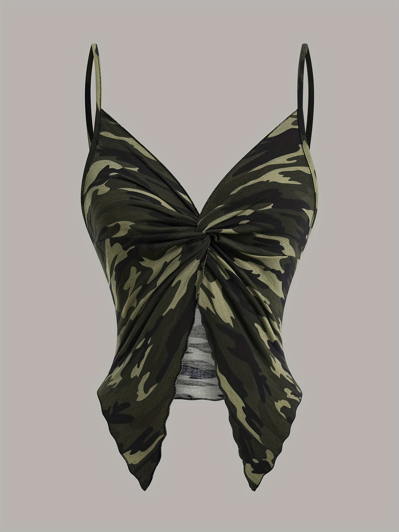 Damen-Camisole-Top im urbanen Stil mit Camouflage-Print und Knoten-Detail  