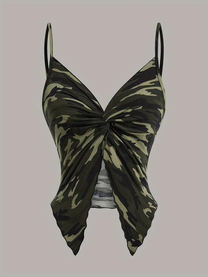 Damen-Camisole-Top im urbanen Stil mit Camouflage-Print und Knoten-Detail  