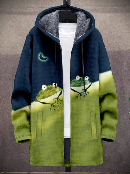 Manteau à capuche doublé en polaire imprimé fantaisie pour homme, fermeture éclair, motif vagues ou animaux