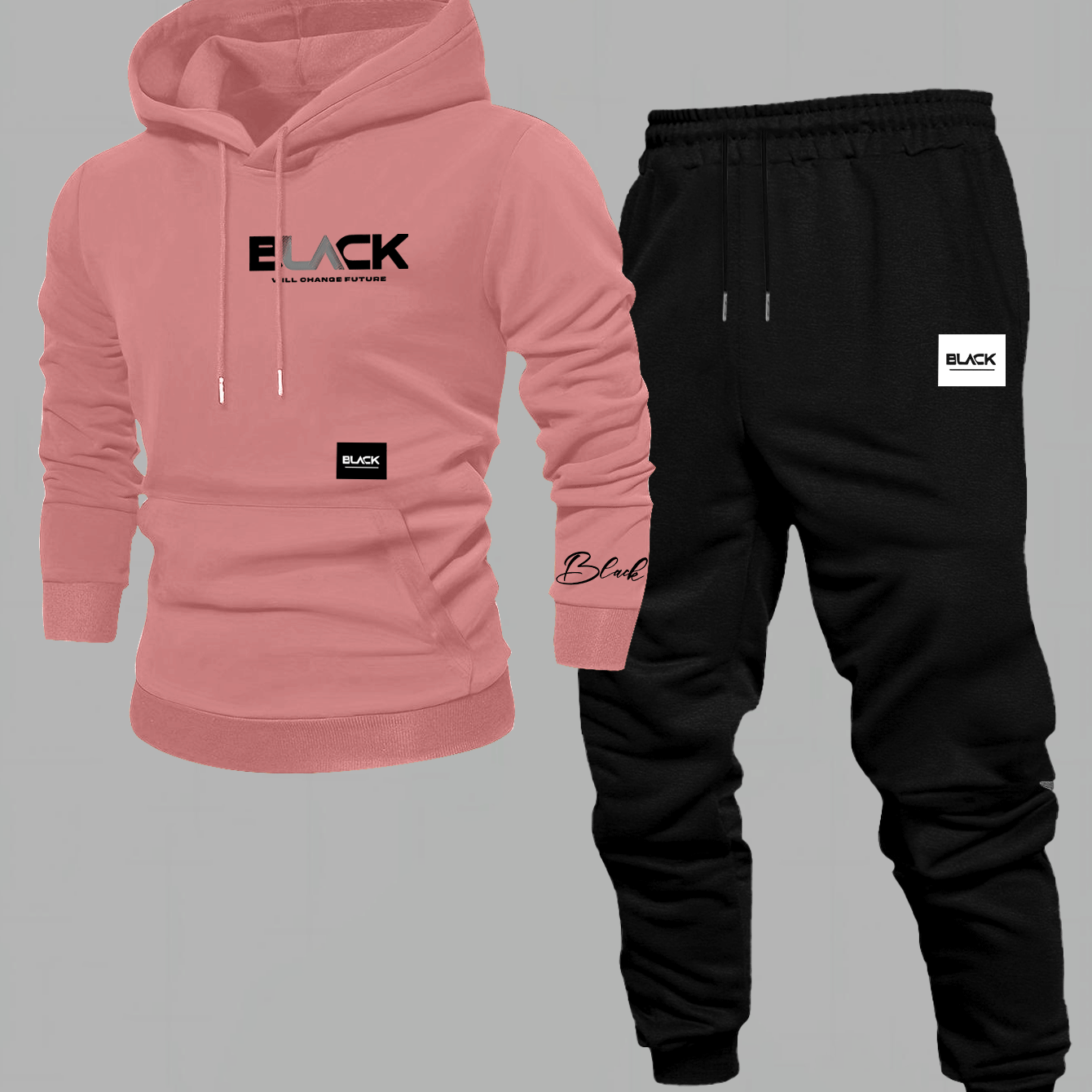 Ensemble Survêtement Homme Capuche et Pantalon Jogging Uni avec Cordon