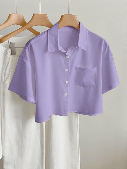 Camicia casual donna maniche corte stile moderno con orlo corto