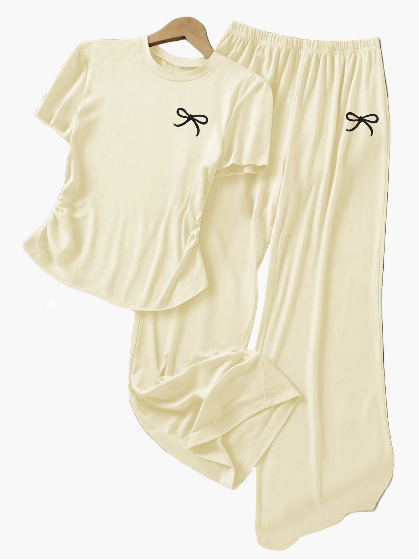 Ensemble décontracté pour femme, t-shirt à manches courtes et pantalon large, style lounge chic