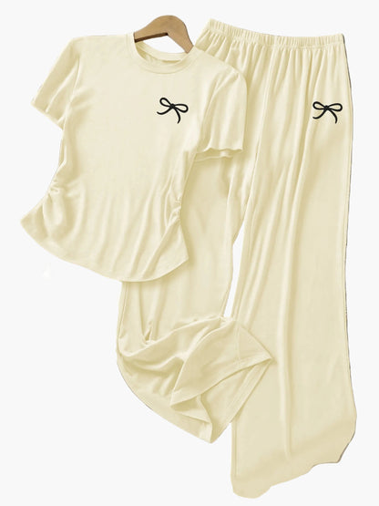 Ensemble décontracté pour femme, t-shirt à manches courtes et pantalon large, style lounge chic
