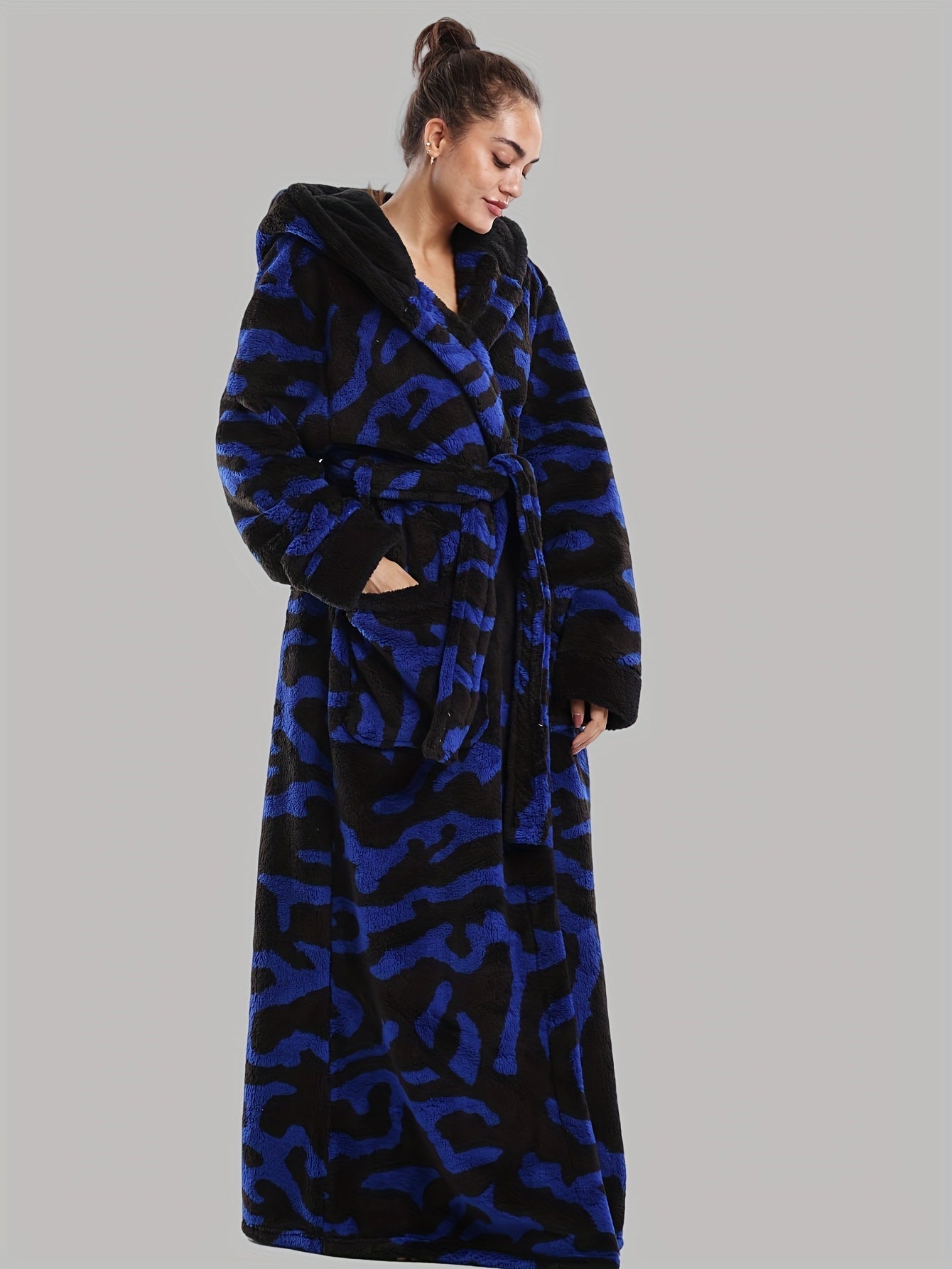 Robe de Chambre Femme Longue à Capuche Motif Léopard