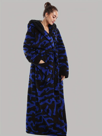 Robe de Chambre Femme Longue à Capuche Motif Léopard