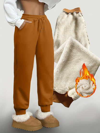 Pantalon de jogging femme doublé polaire coupe droite avec taille élastique et cordons de serrage
