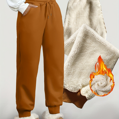 Pantalon de jogging femme doublé polaire coupe droite avec taille élastique et cordons de serrage