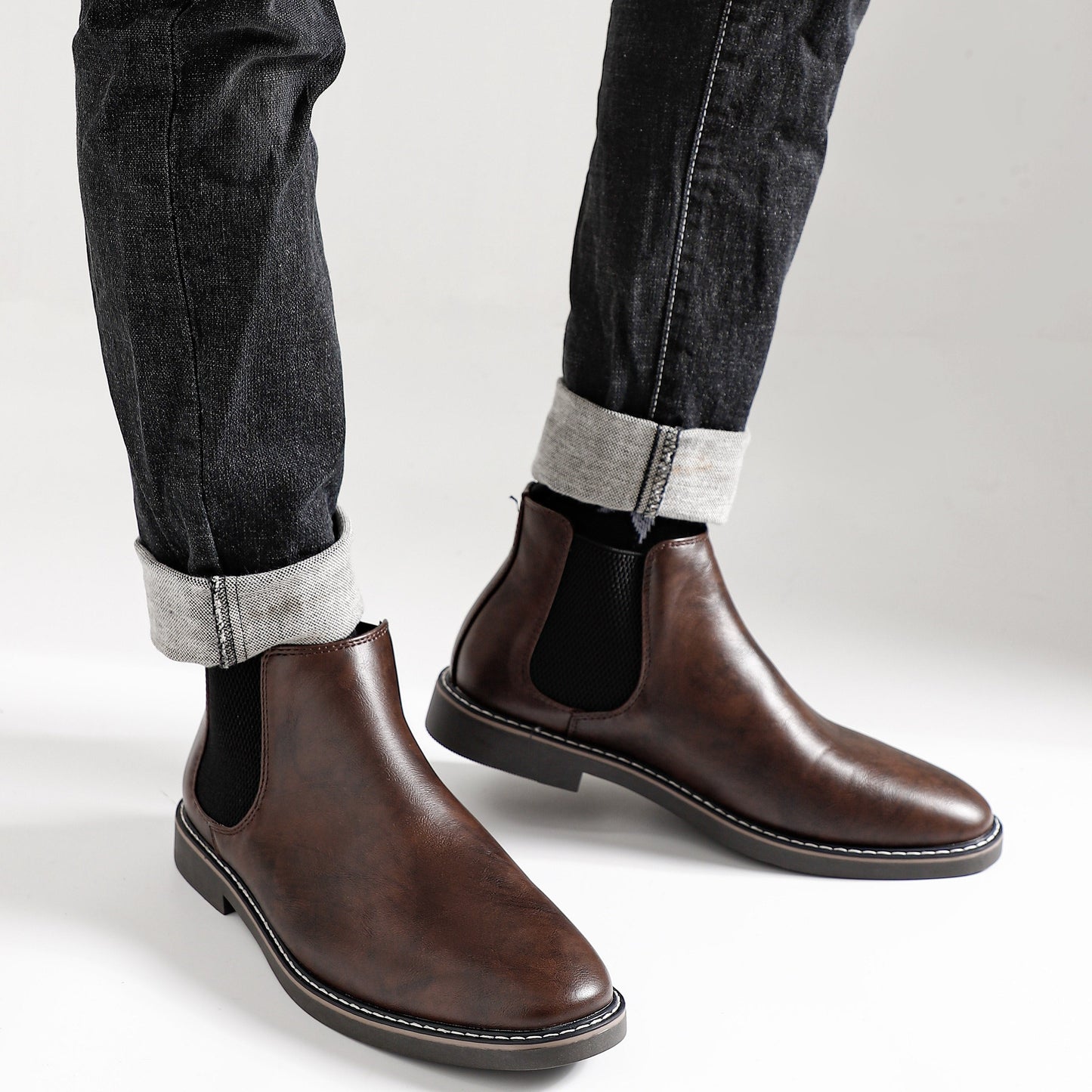 Bottes Chelsea Homme Marron Foncées Élastiquées Style Classique