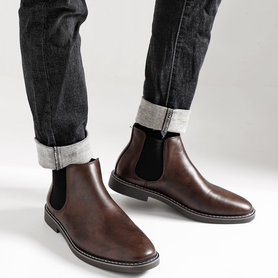 Bottes Chelsea Homme Marron Foncées Élastiquées Style Classique