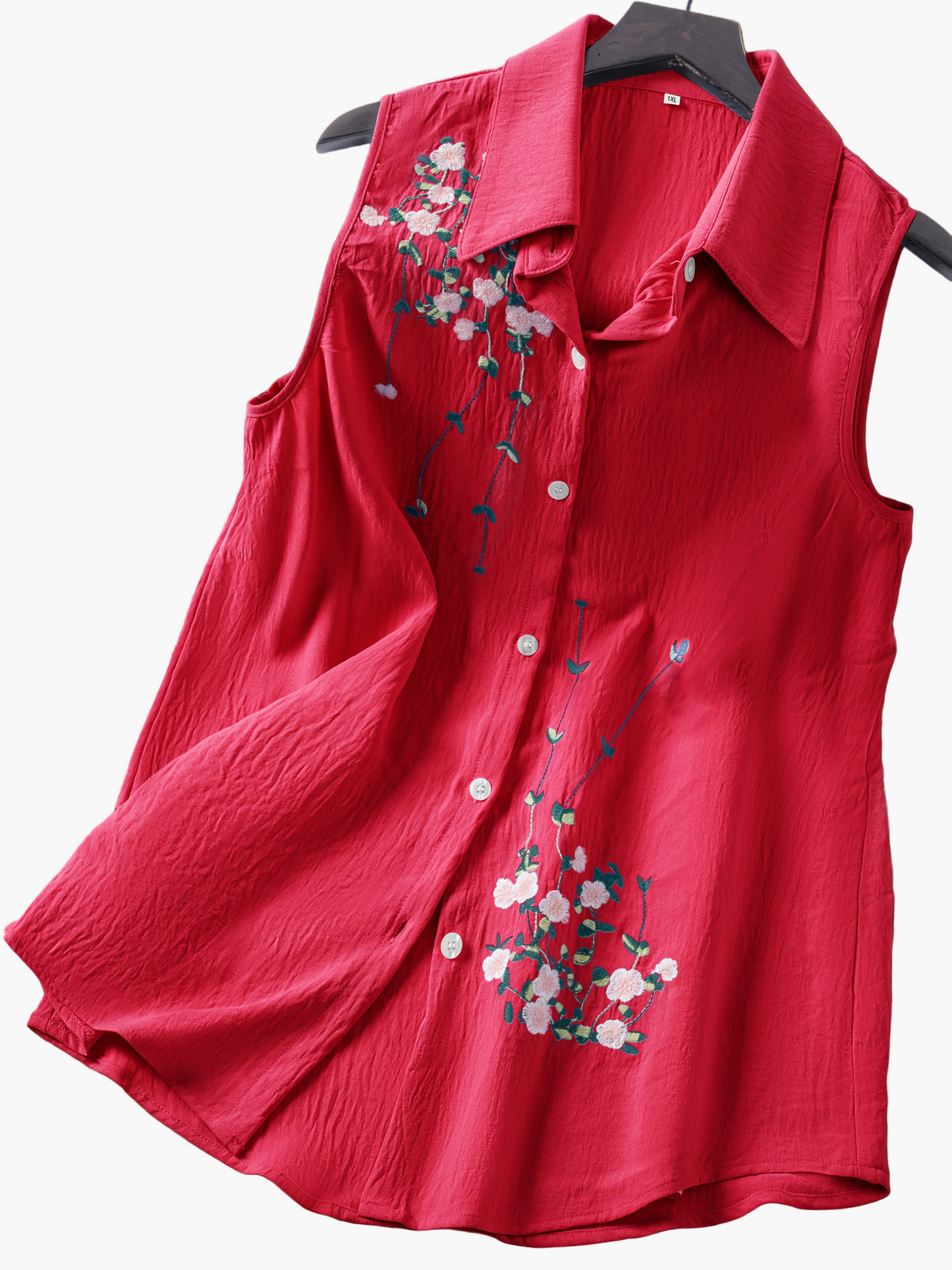 Chemisier sans manches femme style élégant avec broderie florale - Usage quotidien ou bureau