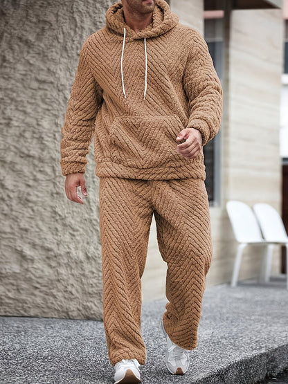 Ensemble Homme Doux Motif Chevrons Capuche Kaki Clair