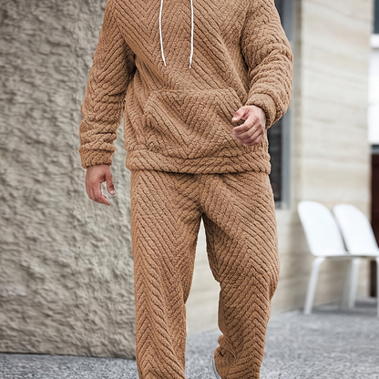 Ensemble Homme Doux Motif Chevrons Capuche Kaki Clair