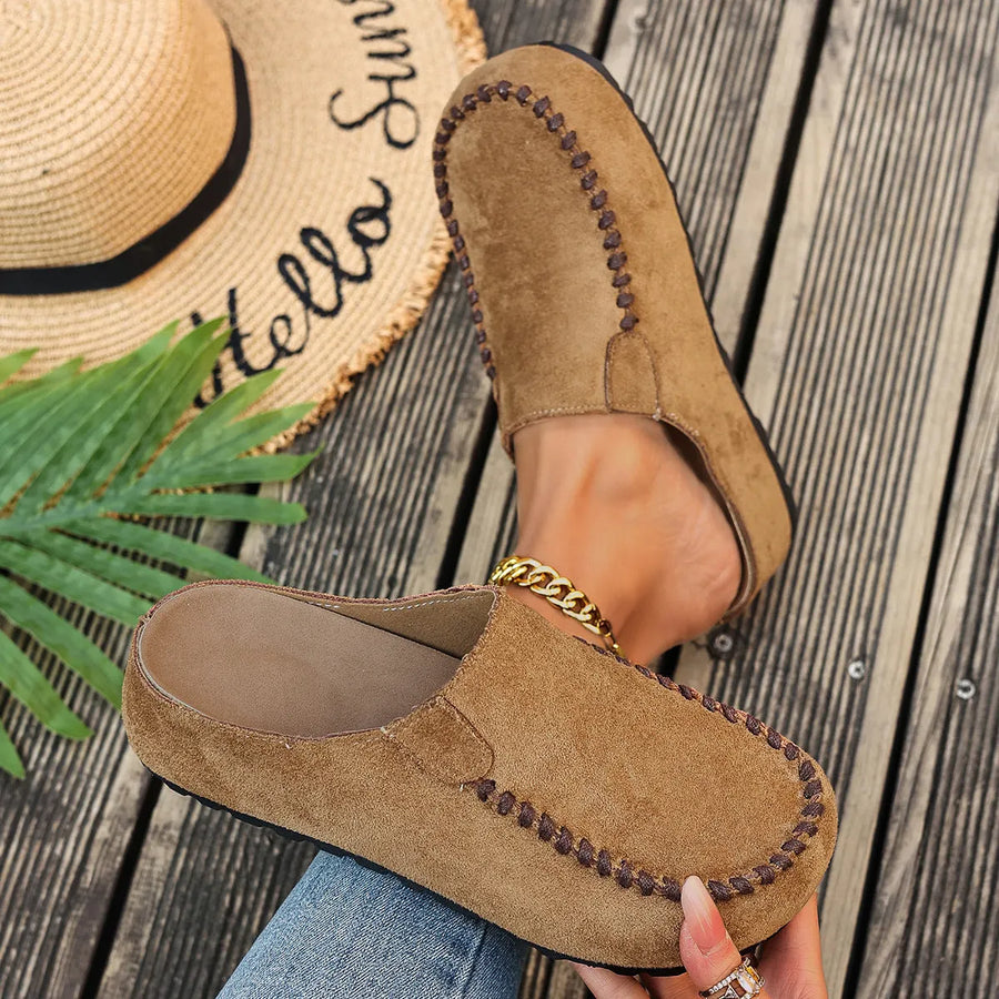Bequeme Damen-Mules im Mokassin-Stil, geschlossen, mit flexibler Sohle