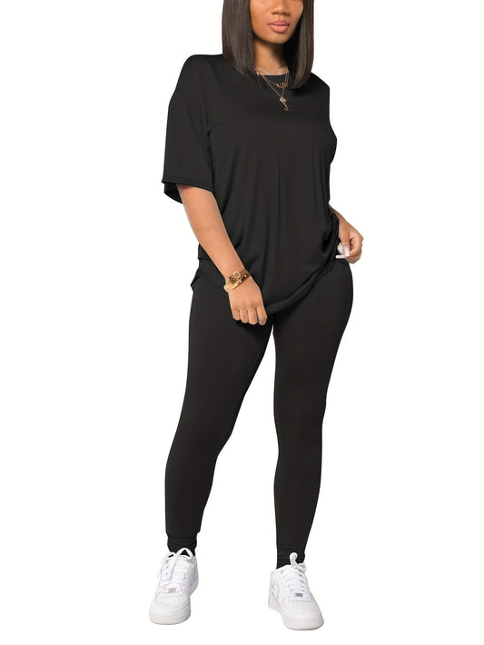 Afslappet sæt til kvinder med løs top og leggings i urban stil til hverdag