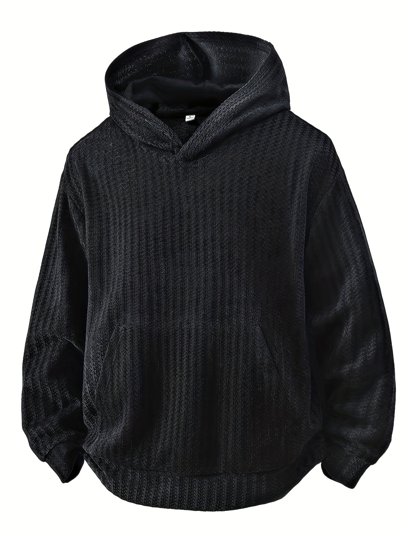 Sweat à Capuche Texturé Noir Oversize avec Poche Kangourou pour Homme