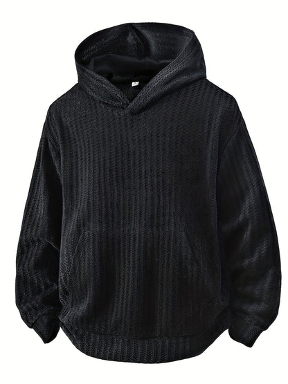Sweat à Capuche Texturé Noir Oversize avec Poche Kangourou pour Homme