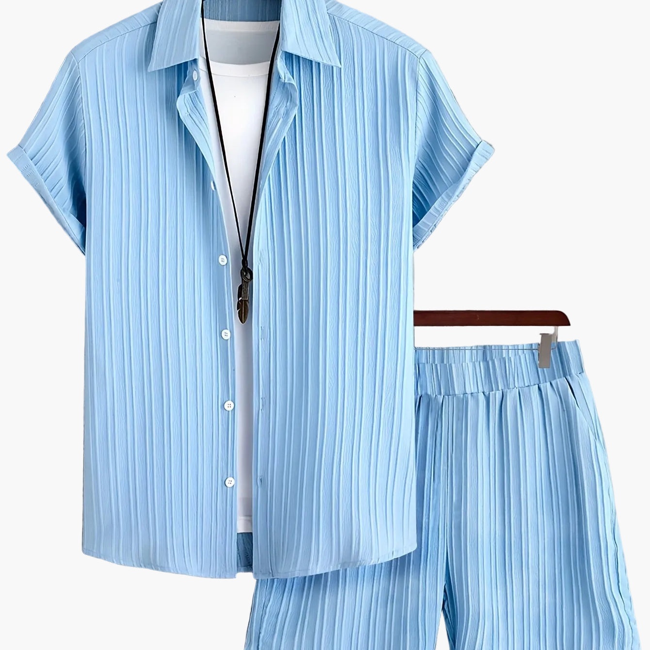 Lässiges Sommeroutfit für Herren, Kurzarmhemd und Shorts, urbaner Stil, ideal für den Sommer