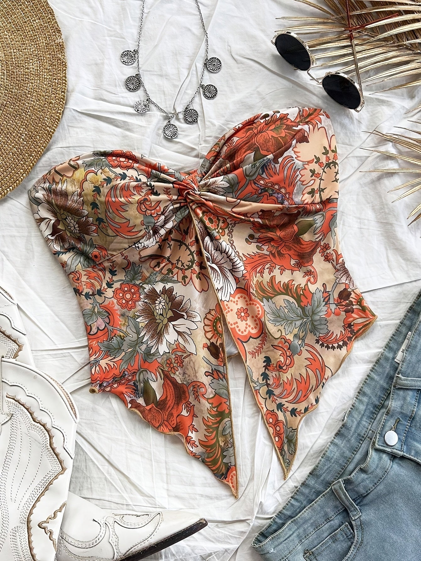 Top bustier floreale stile vintage da donna - ideale per estate e festival