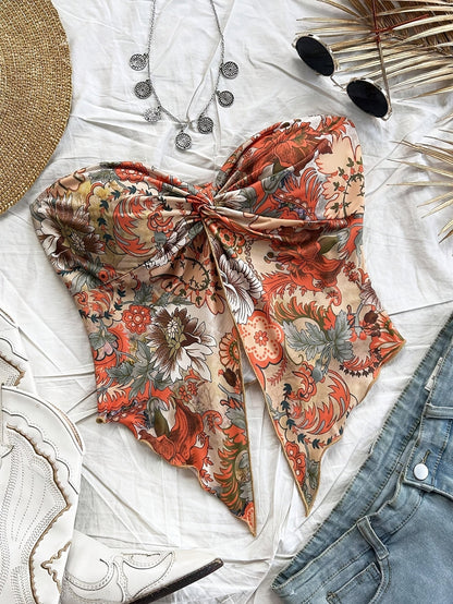 Top bustier floreale stile vintage da donna - ideale per estate e festival