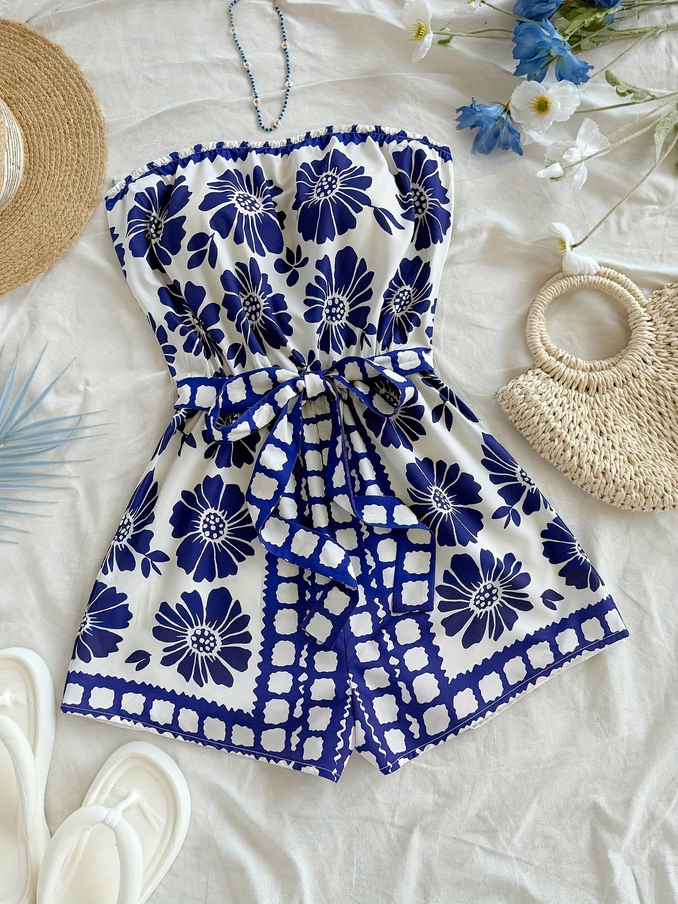 Combinaison Short Femme Style Bohème à Enfiler pour Été et Vacances