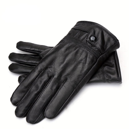 Gants noirs homme à l'aspect cuir, avec poignet élastique et bouton-pression