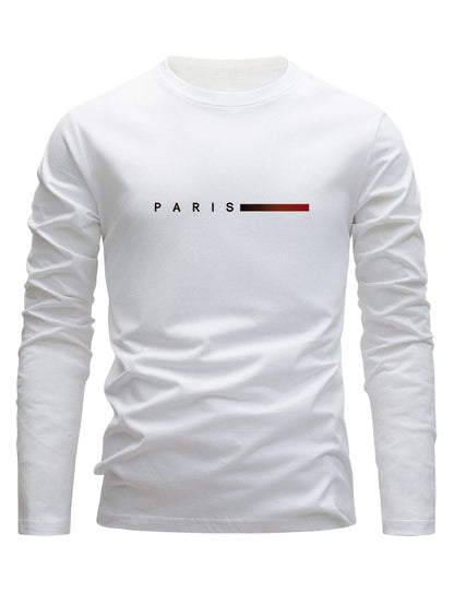 Lot de 3 T-shirts Homme Manches Longues Col Rond Motif Paris Dégradé