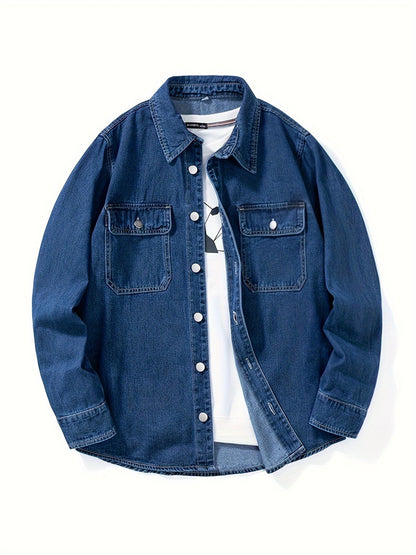Surchemise Homme Décontractée en Jean à Manches Longues et Poches Poitrine