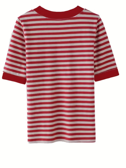 Avslappnad randig V-ringad t-shirt för kvinnor i urban chic stil