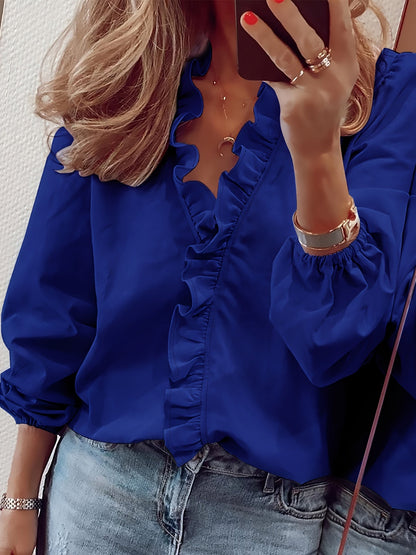 Elegant Women's Blouse with Ruffles Casual Chic Style for Spring and Autumn