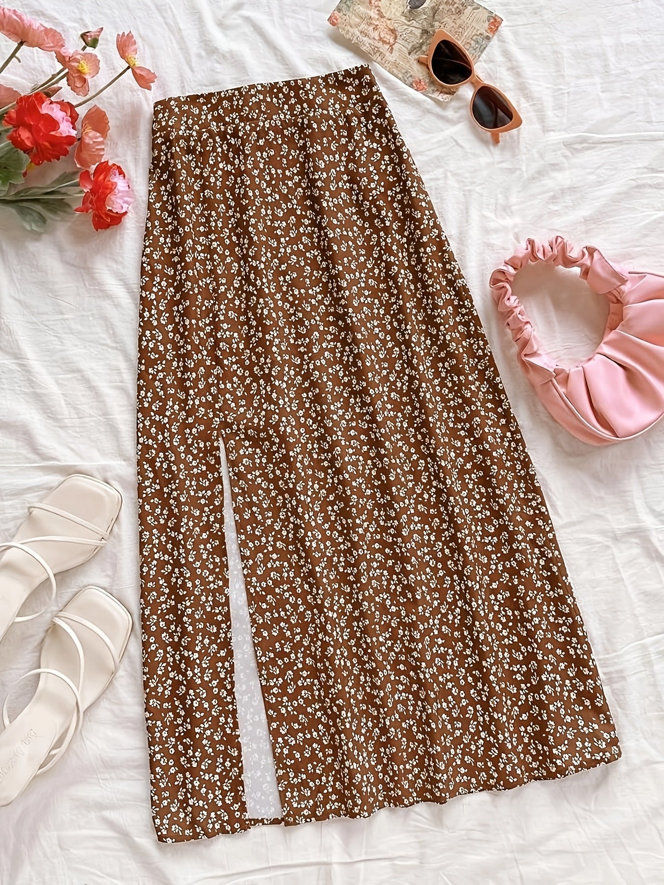 Women's mid-length bohemian style floral slit skirt – Casual elegance for summer