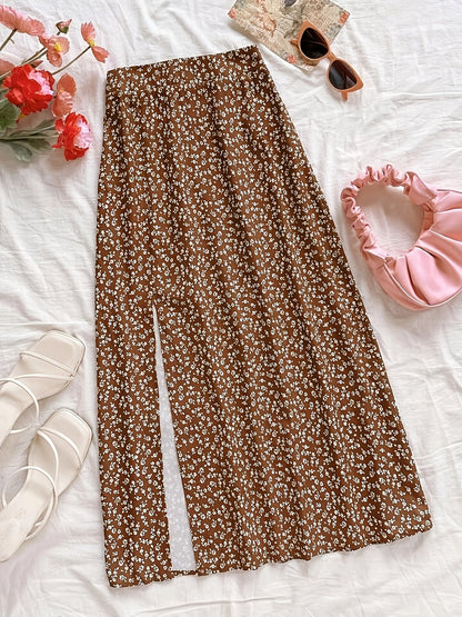 Women's mid-length bohemian style floral slit skirt – Casual elegance for summer