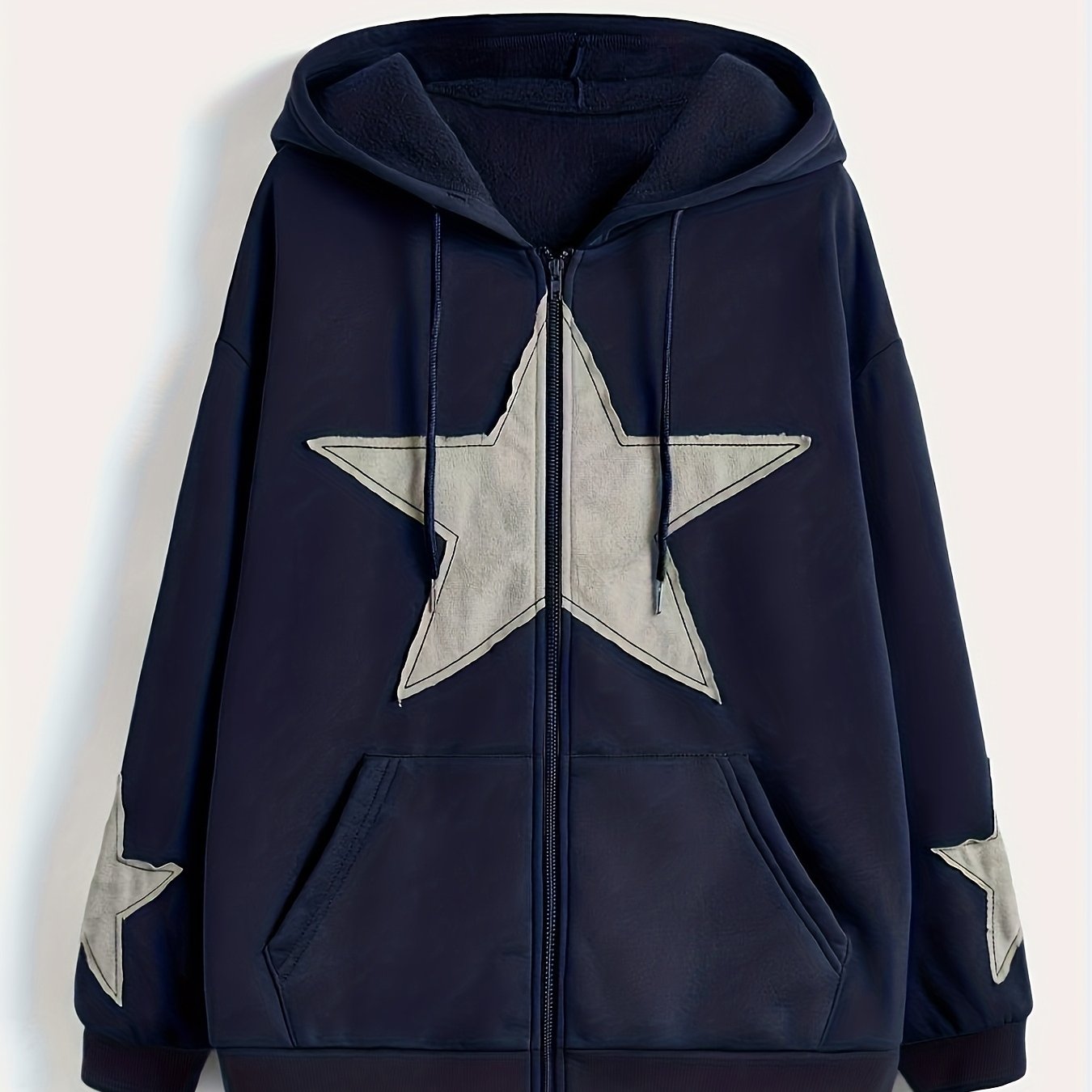 Sweat à capuche zippé marron avec motif étoile gris délavé