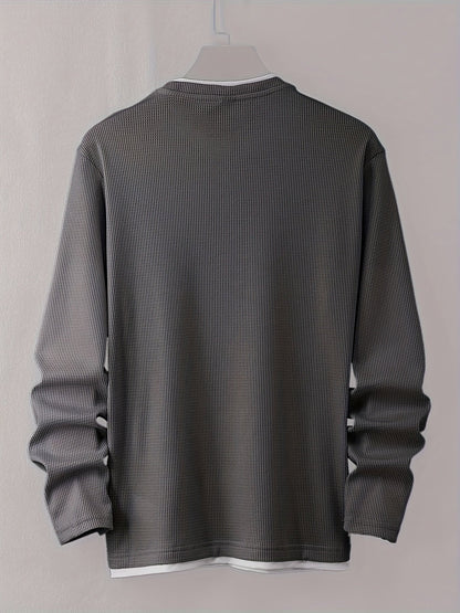 Pull homme texturé gaufré manches longues imprimé smiley col rond