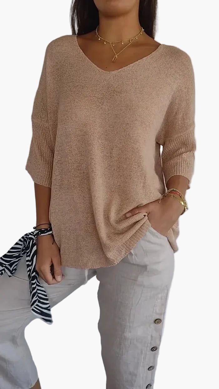 Maglione Donna Informale Scollo a V Maniche Mezza Lunghezza Stile Elegante e Comodo per Tutti i Giorni