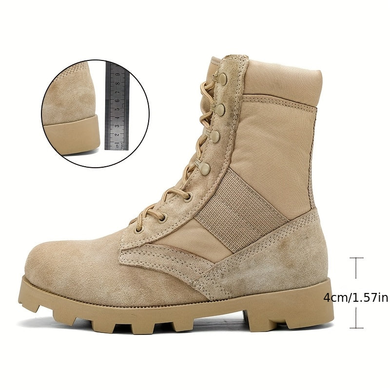 Bottes tactiques homme beige mi-montantes avec lacets et fermeture éclair latérale