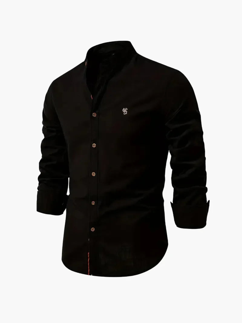Herreskjorte med mao-krave og lange ærmer, elegant casual businessstil