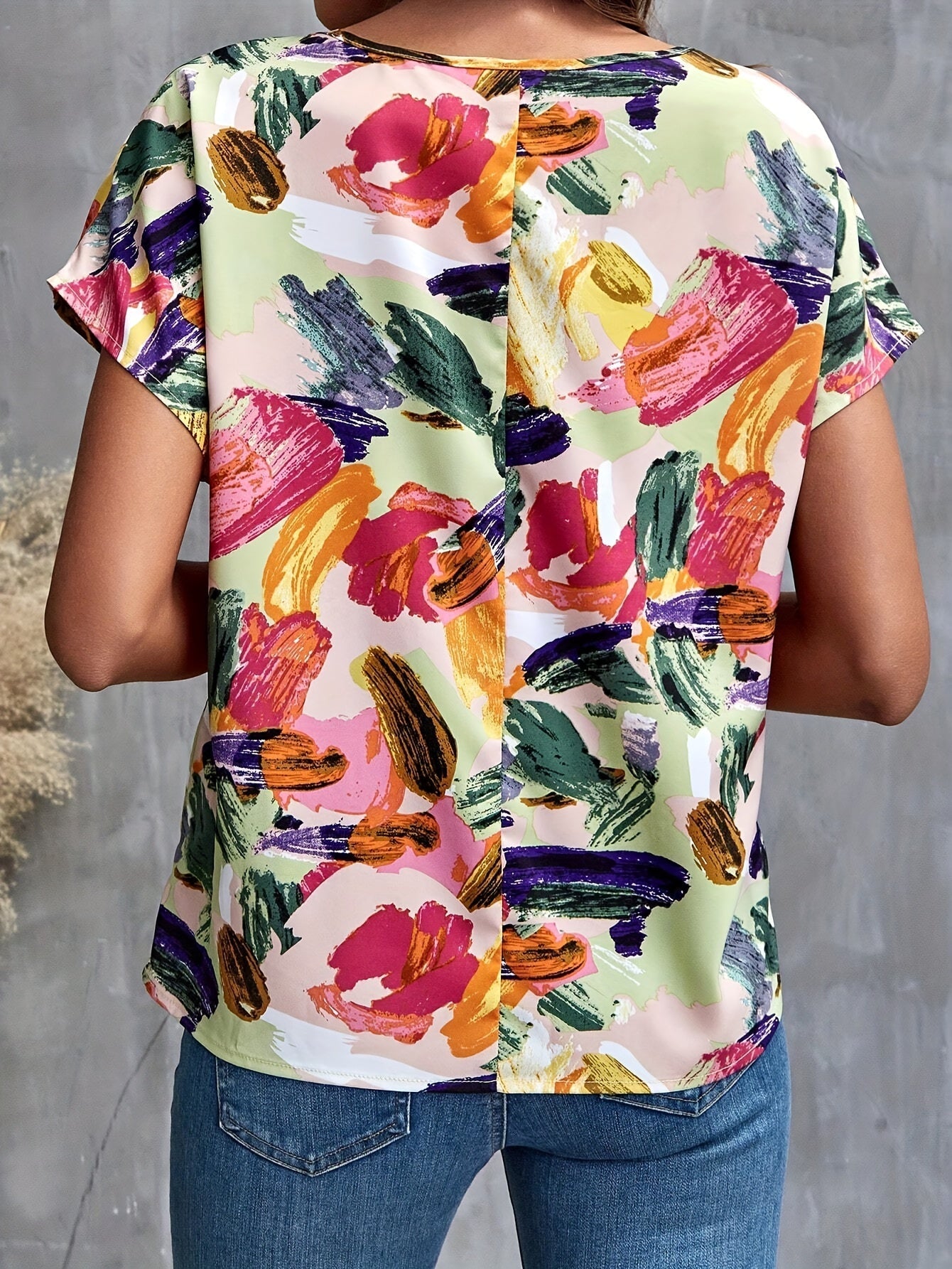 T-shirt femme coupe décontractée style artistique imprimé pinceaux – Élégant pour l'été