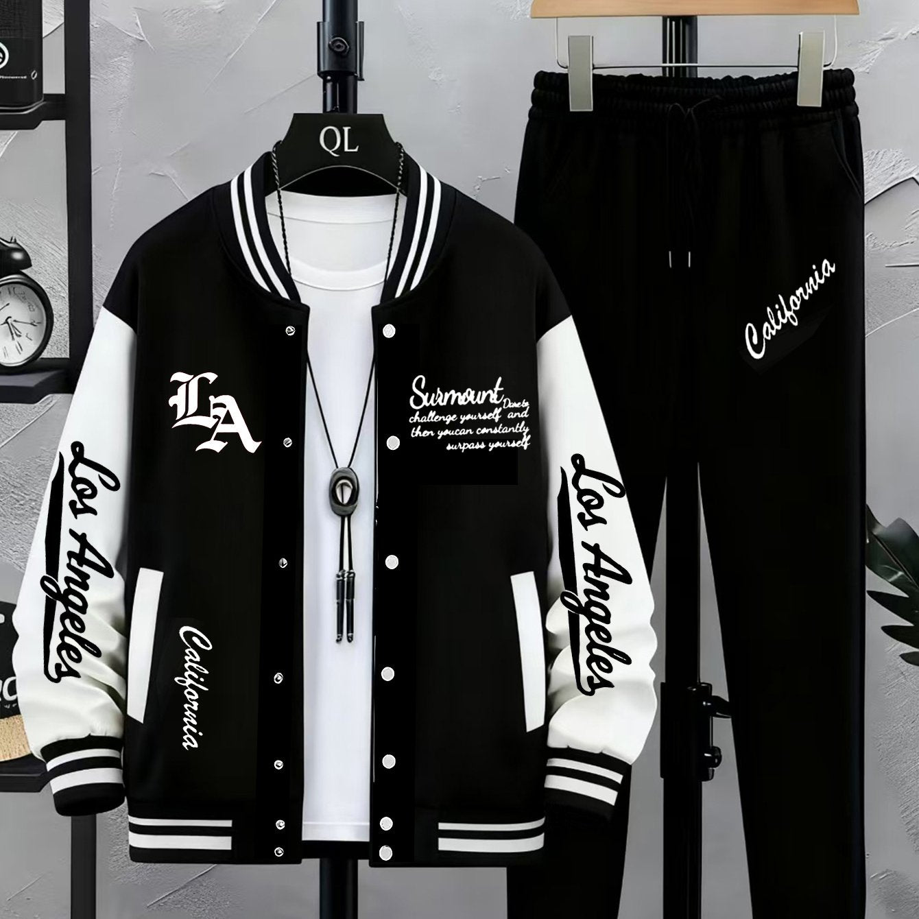 Ensemble Homme Veste Teddy Baseball et Pantalon de Jogging Sport