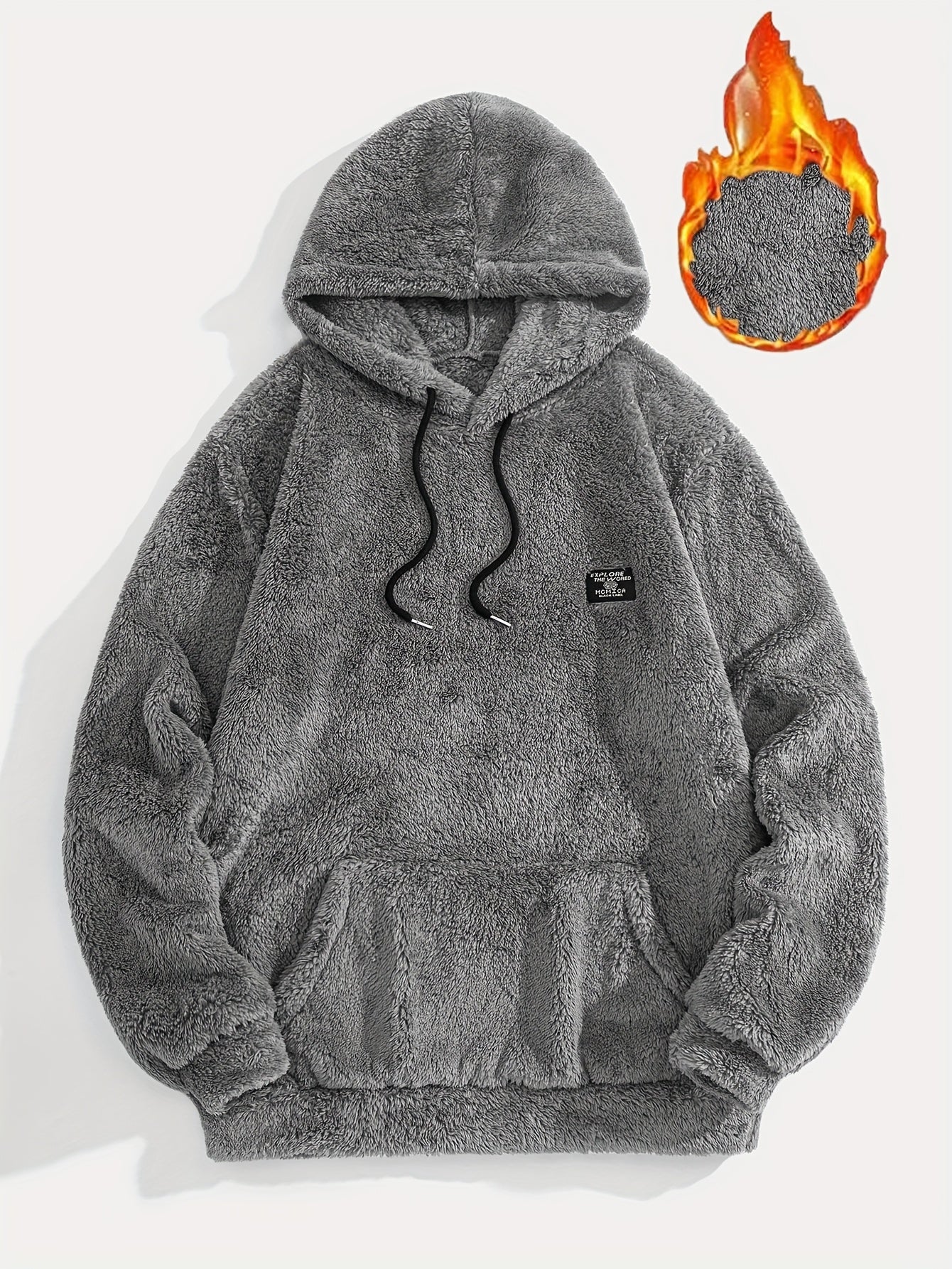 Sweat à Capuche Molletonné Chaud avec Cordon de Serrage et Poche Kangourou