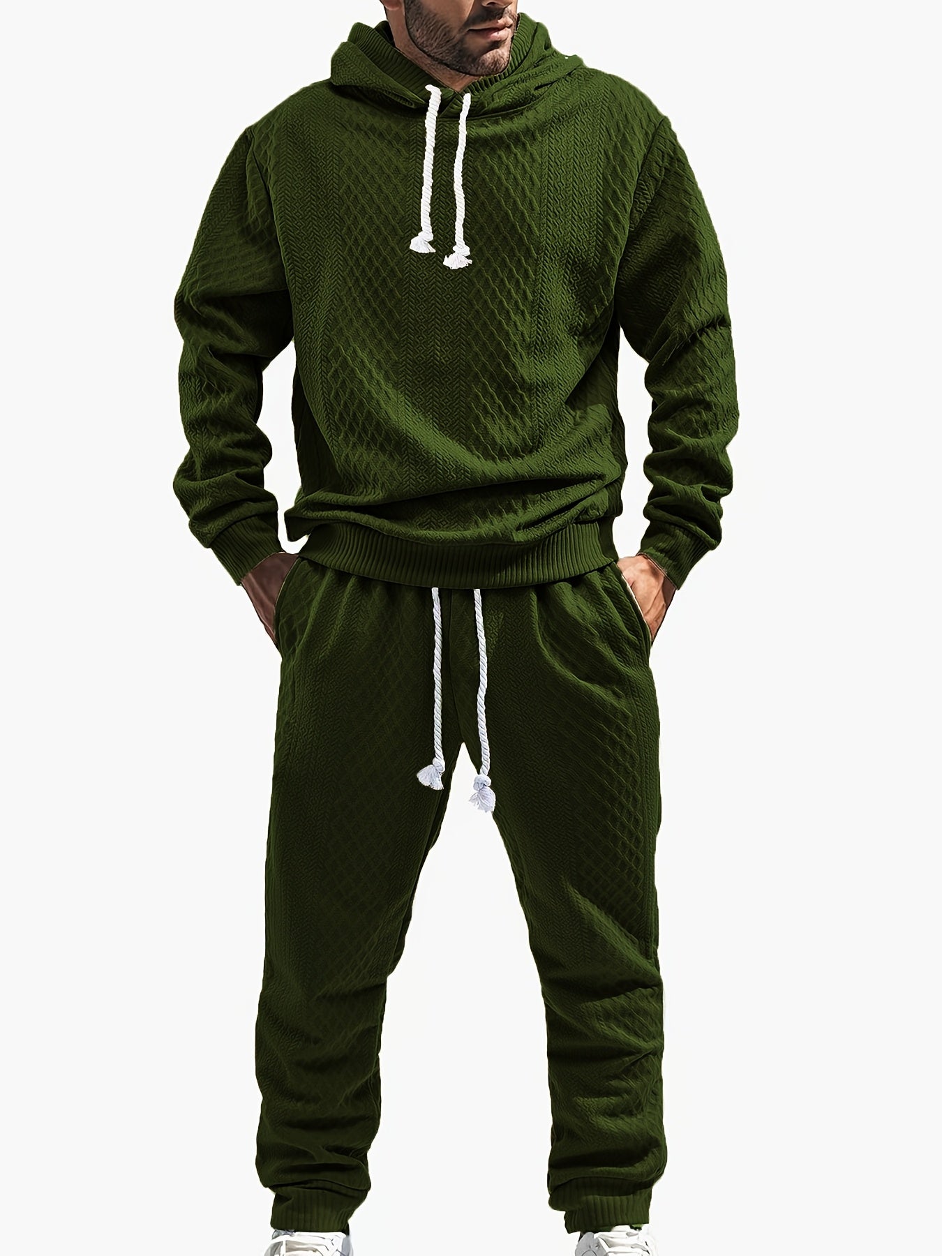 Ensemble Survêtement Homme à Capuche Texture Chevron et Losange – Style Décontracté