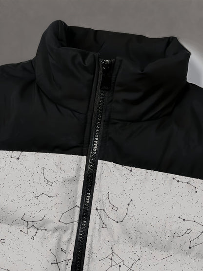 Doudoune matelassée col montant à motif constellation imprimé bicolore pour homme