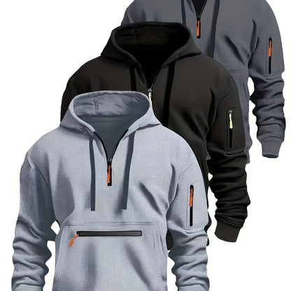 Sweat à Capuche Homme Zippé Mi-long avec Poche Kangourou et Manches Zippées